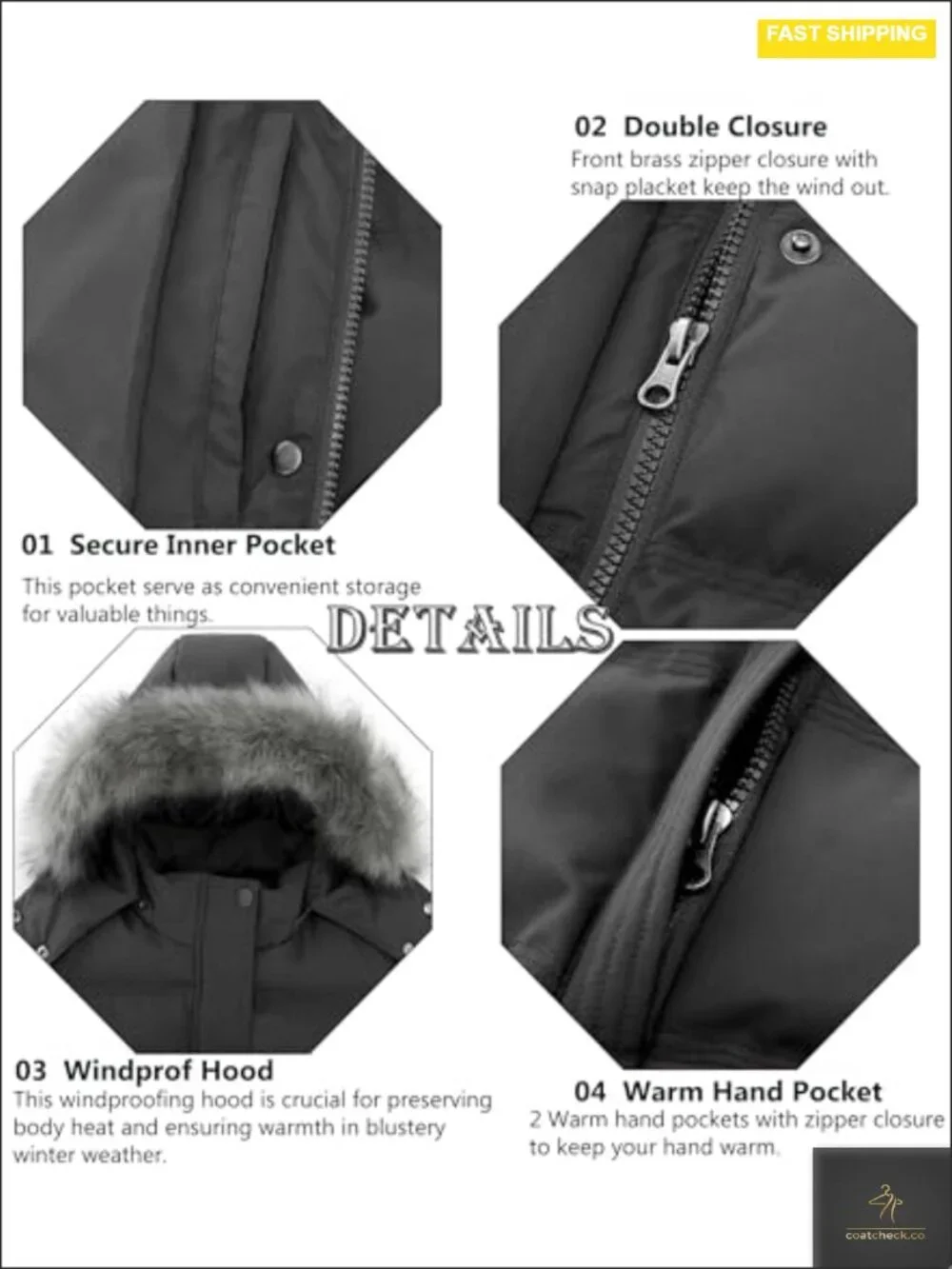 Women's Quilted Puffer Jacket Winter Coat with Removable Faux Fur Hood,